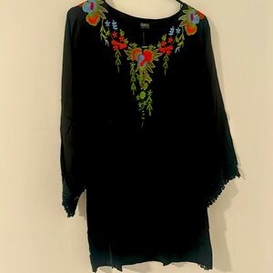 #Boho black blouse with lace sleeves and front lace size medium to 2X